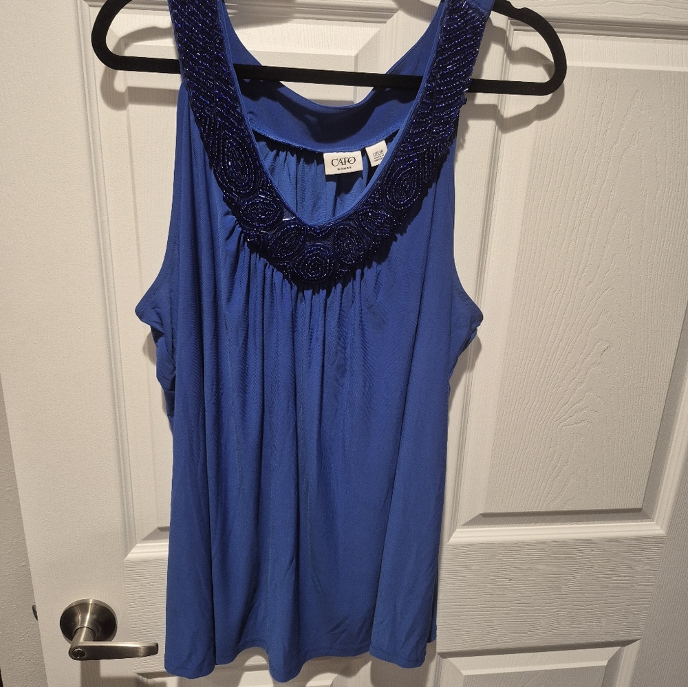 Cato Ruched Blue Sleeveless Tank Top